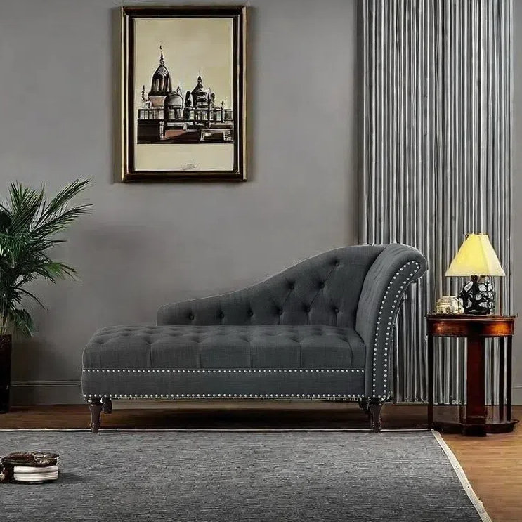 Chaise longue élégante de qualité décontractée, Orienté à droite, Noir gris, Brun-roux