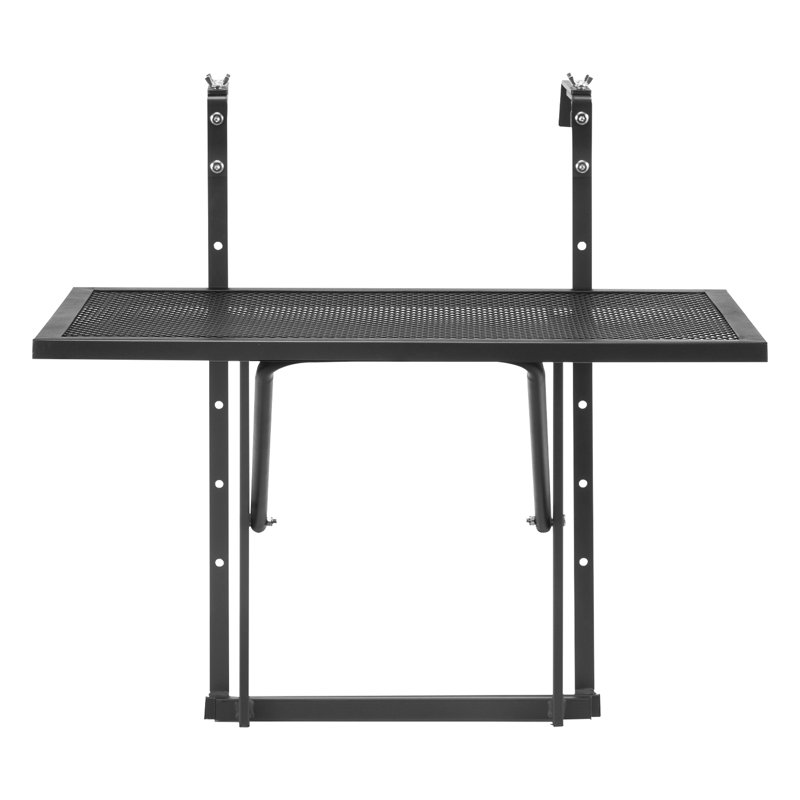 Table de balcon suspendue pour rampe de patio 48 x 61 cm, acier inoxydable, résistant aux intempéries, charge maximale de 22,7 kg, modèle pliable peu encombrant, à fixer sur une rambarde extérieure en métal, montage facile
