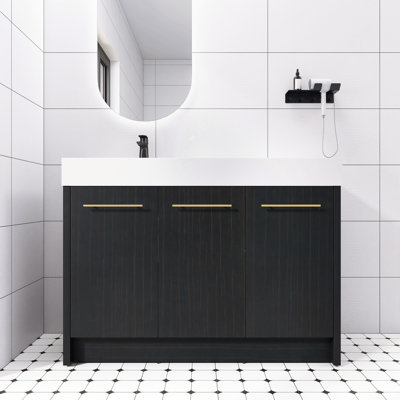 48"Freestanding Bathroom Vanity&Soft Closing Doors, Black Chestnut Plywood Cabinet With Integrated Resin Basin