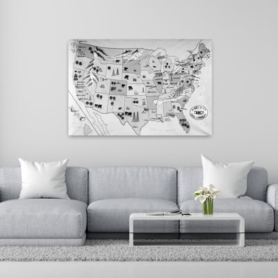 Années 1930, années 1940, carte des États-Unis, montrant des ressources agricoles et industrielles, art mural industriel rétro classique