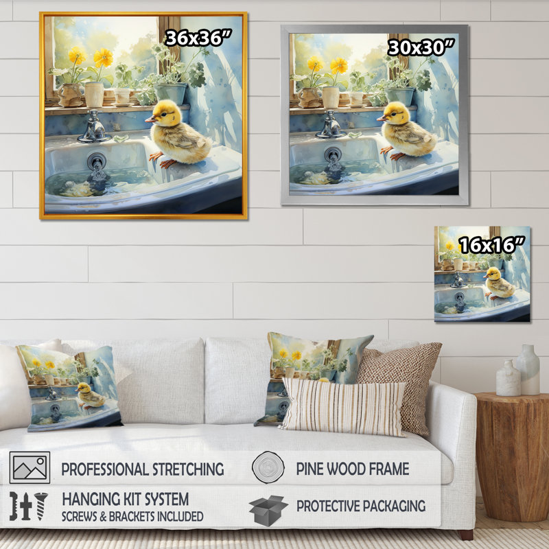 «Duck» de salle de bain jaune - art mural souris, H 16 po x l 16 po x P 1 po