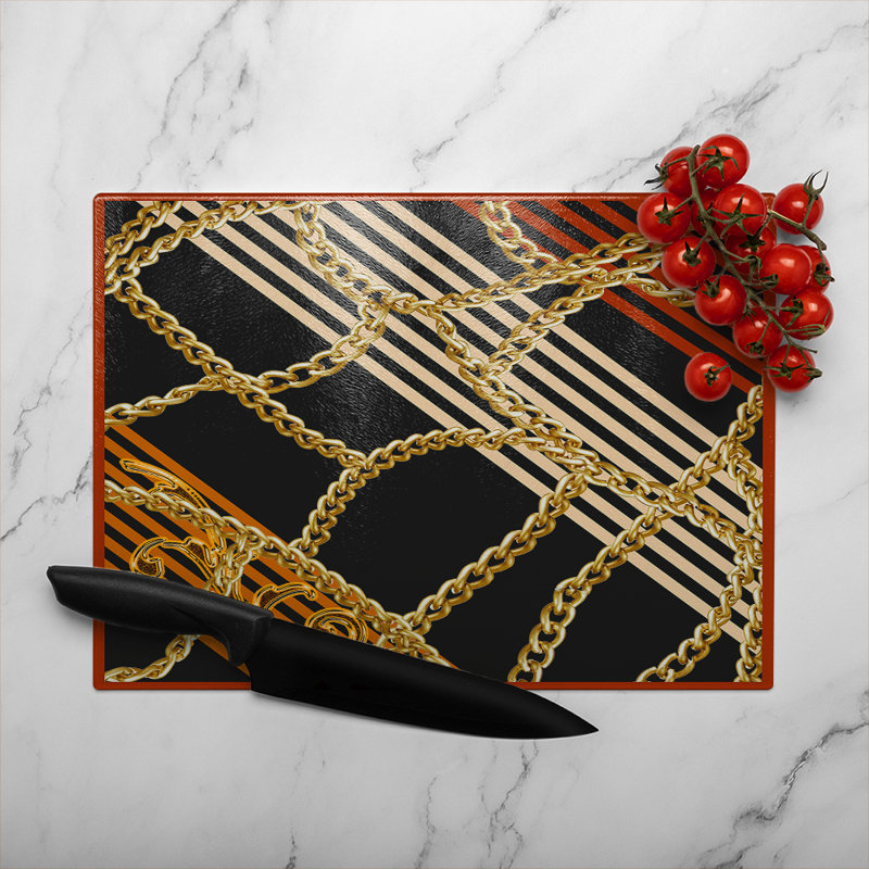 Chains & Stripes Glass Chopping Board, 28cm L x 20cm W