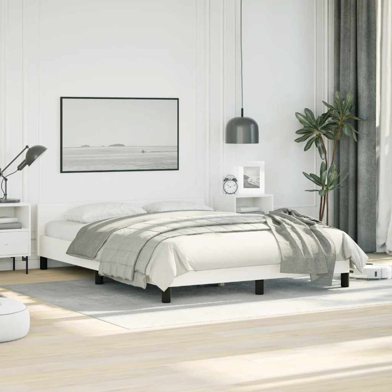 Singhai vidaXL Platform Bed Frame, Slats Support, No Mattress, Faux Leather, White, Queen