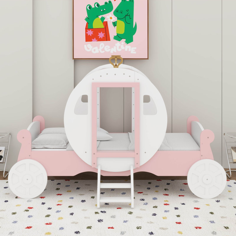 Lit simple de style princesse avec couronne, Blanc / Rose