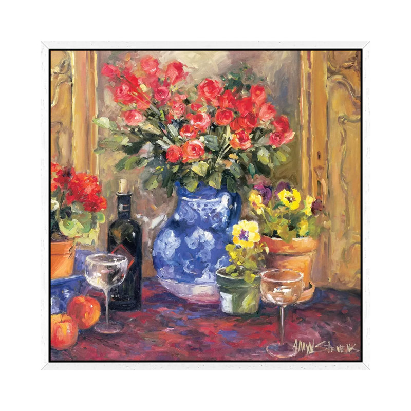 Red Flowers by Allayn Stevens - Painting on Canvas, White Framed Canvas, 93.98 cm H x 93.98 cm W