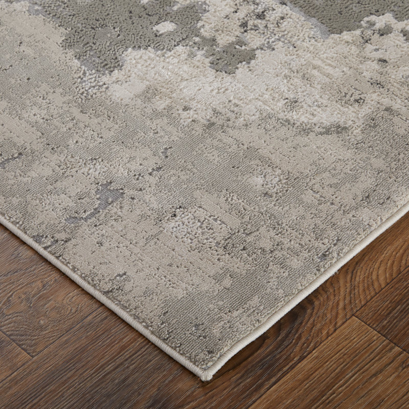 Belen Alexander Contemporary Silver/Gray Abstract Watercolor Rug, Runner 2'10" x 7'10"
