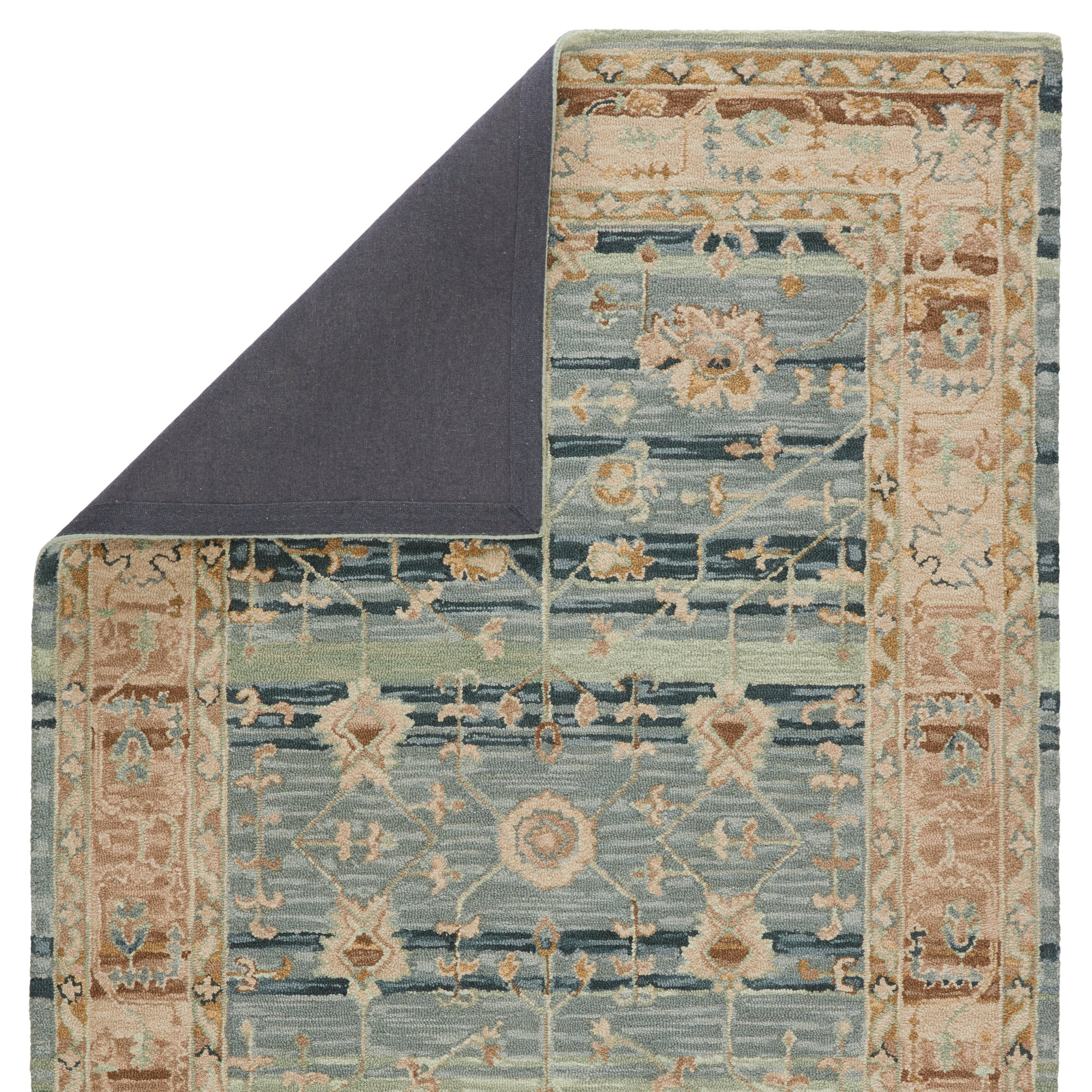 Corla Handmade Wool Blue/Gold Rug, Rectangle 5' x 8'