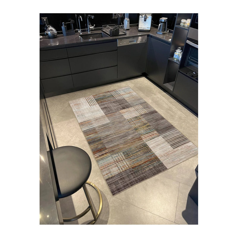 Tapis décoratif décoratif géométrique gris traditionnel, Rectangle 2 pi 4 po x 4 pi