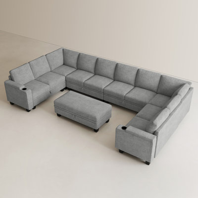 Chenille U-Shaped Modular Sectional Sofa With Storage Ottoman