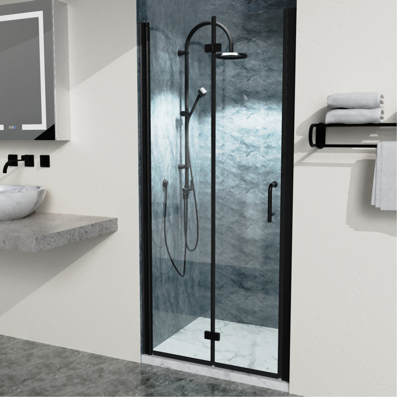 Bi Semi- Shower Doors In Matte Black With Clear Glass, 34.13 - 35-3/8 In. W X 73.15 H, Aluminium Build For Bathroom 34 To 72 H Black, Fulfilment