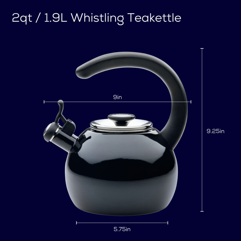 Enamel On Steel Whistling Induction Teakettle with Flip-Up Spout, 2-Quart, Black