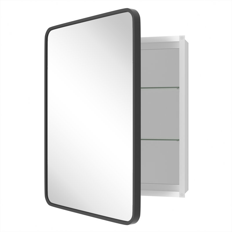 Anaahat Framed Medicine Cabinet Mirror Adjustable, 28" H x 22" W x 3.8" D, Black
