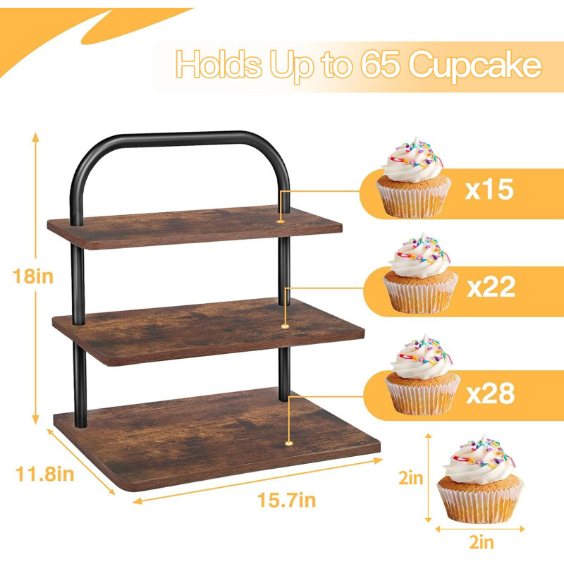 Présentoir à petits gâteaux, grand présentoir à petits gâteaux à 3 niveaux pour 50 petits gâteaux Présentoir à petits gâteaux rustique, ensemble de présentation de table à dessert carrée en bois, tourelle, plateau à plusieurs niveaux