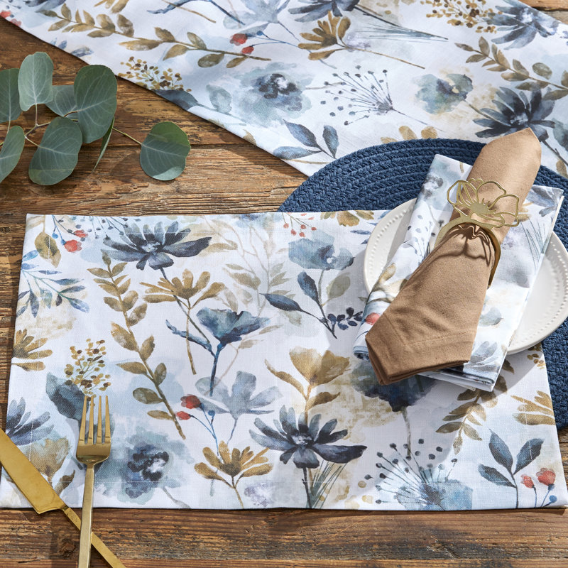  Ensemble de 4 napperons blancs Bloomington, Bleu, Floral