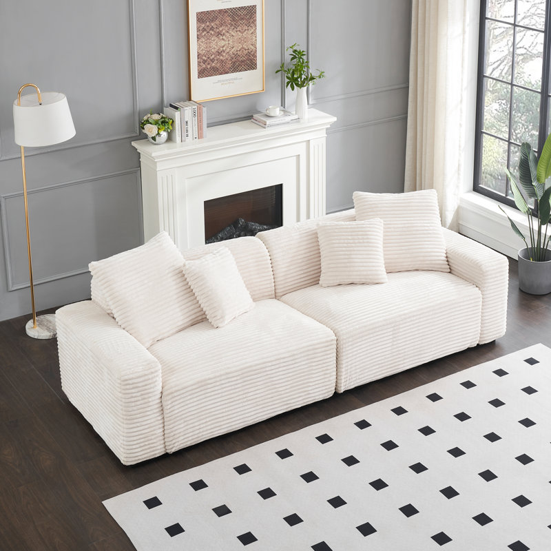 Grand canapé de 104,72 pouces à 4 places avec 4 coussins décoratifs, canapé de salon en velours côtelé, Beige