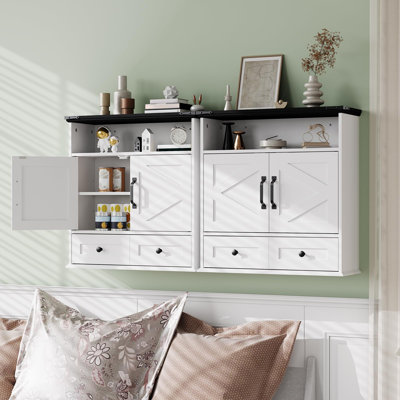 Farmhouse Wall-Mounted Bathroom Storage Cabinet with Barn Doors & Drawer, 23.6" Wide Adjustable Shelving