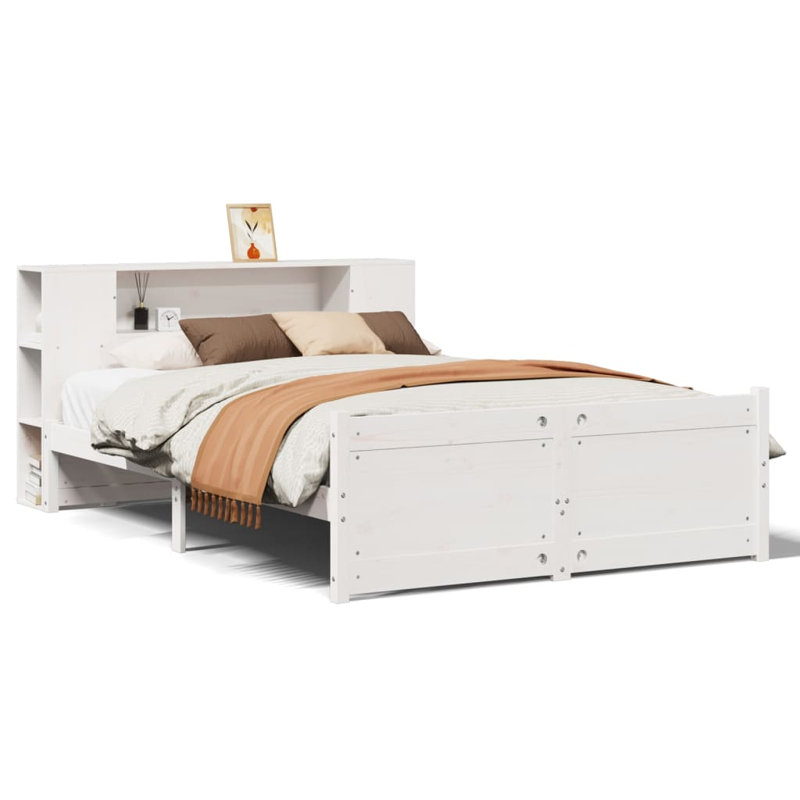 Bookcase Bed Without Mattress White Solid Wood Pine, 126 x 229.5 cm