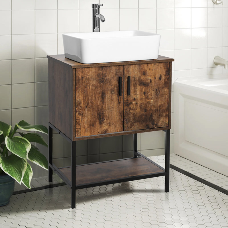 Urenna 24" Single Bathroom Vanity Set with Ceramic Sink, Water Saving Faucet, Brown