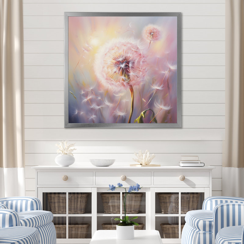 " Purple Dandelion Romantic Impression I ", Silver Single Picture Framed, 16" H x 16" W x 1" D