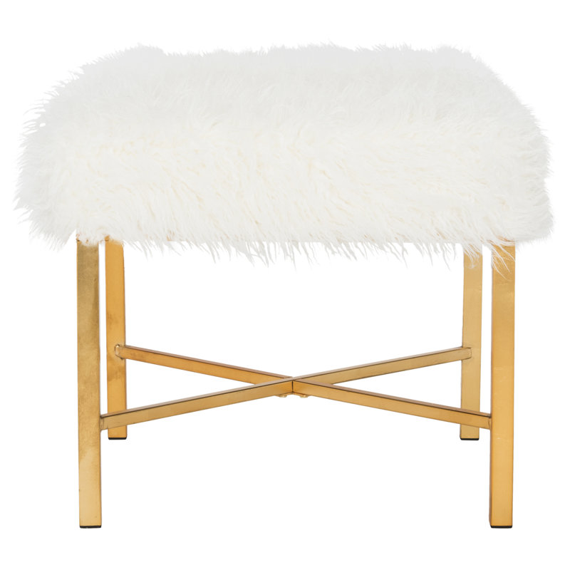 Abraham Faux Sheepskin X- Square Bench, White