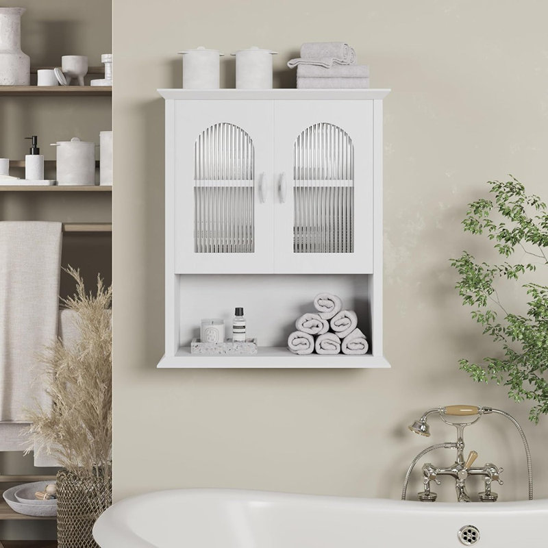  Armoire de salle de bain avec porte cannelée, armoire à pharmacie 18,9 po x 23,6 po, blanc