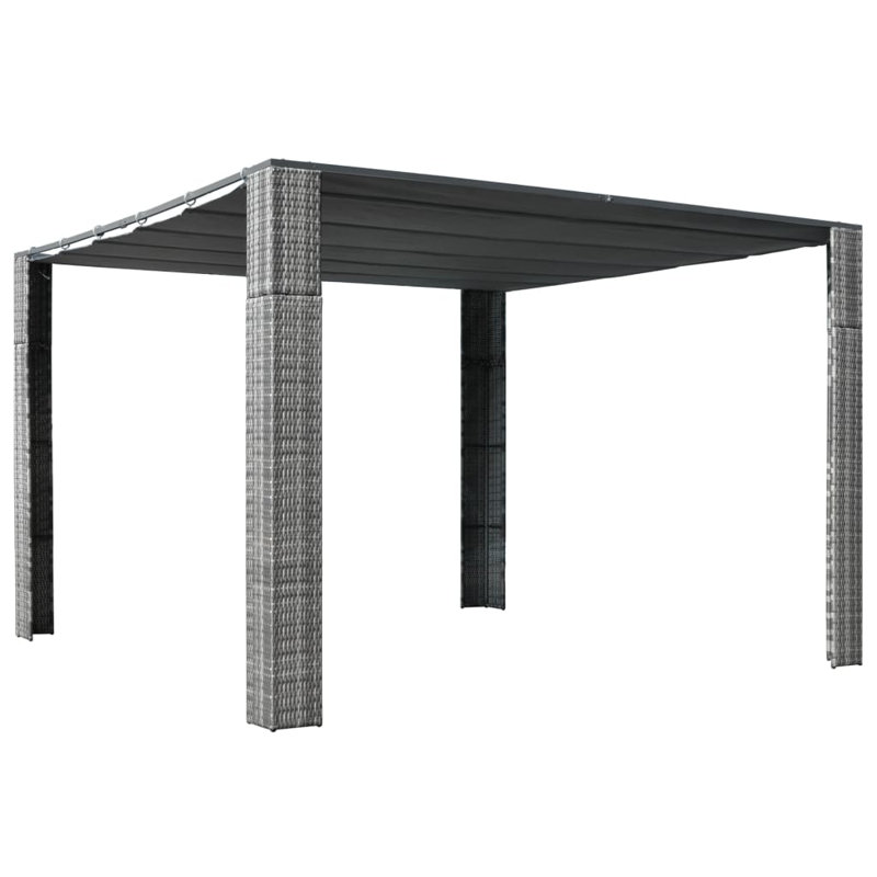 Gray and Anthracite Poly Rattan Gazebo with Sliding Roof