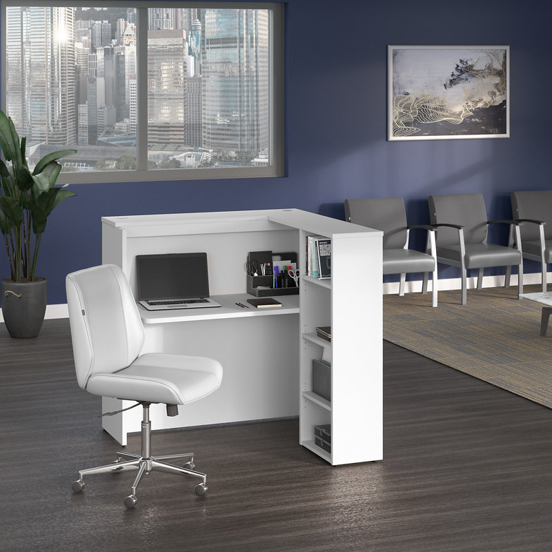 Bureau de réception avec tablettes Bush C, Blanc, 48 W