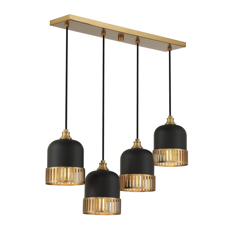 Lustre linéaire à 4 lumières en noir mat avec accents chauds en laiton