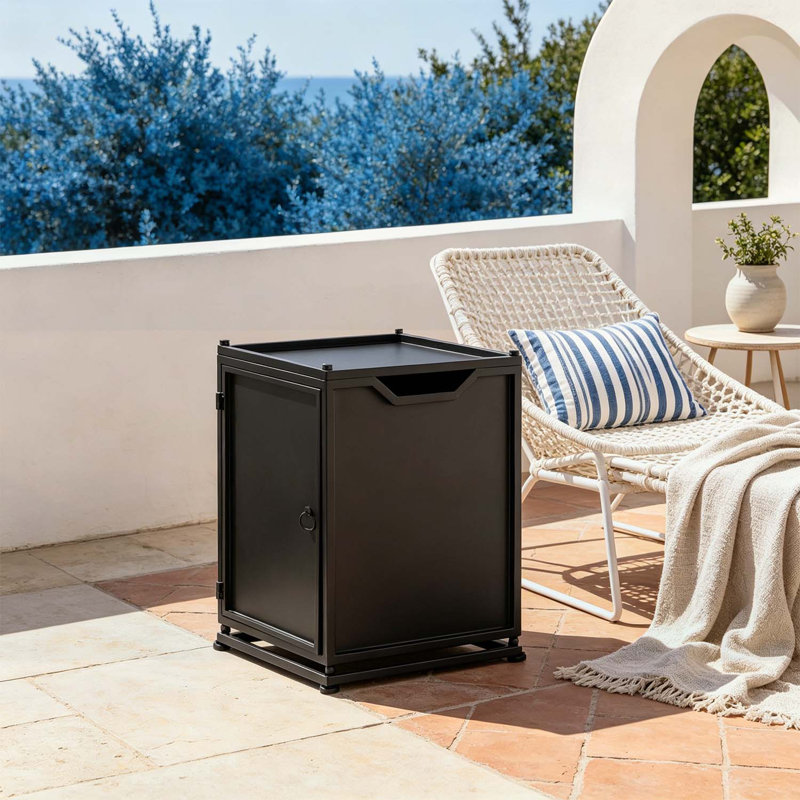 Table d'appoint pour l'extérieur avec support de réservoir en métal, multifonctionnelle et durable pour les espaces modernes