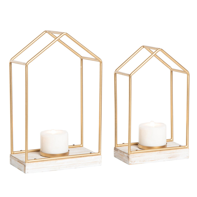 The Holiday Aisle® Métal 14,5 po Ensemble de 2 lanternes multicolores de maison moderne de Noël