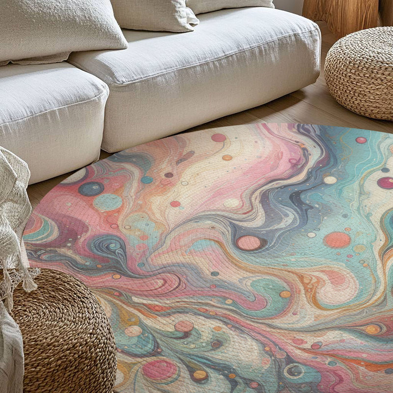 Tapis tressé Ethereal Watercolors, Rond 5 pi