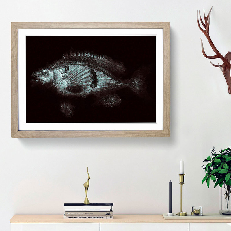 A Blue Fish - Framed Print, 33cm H x 45cm W x 2cm D, Oak Framed