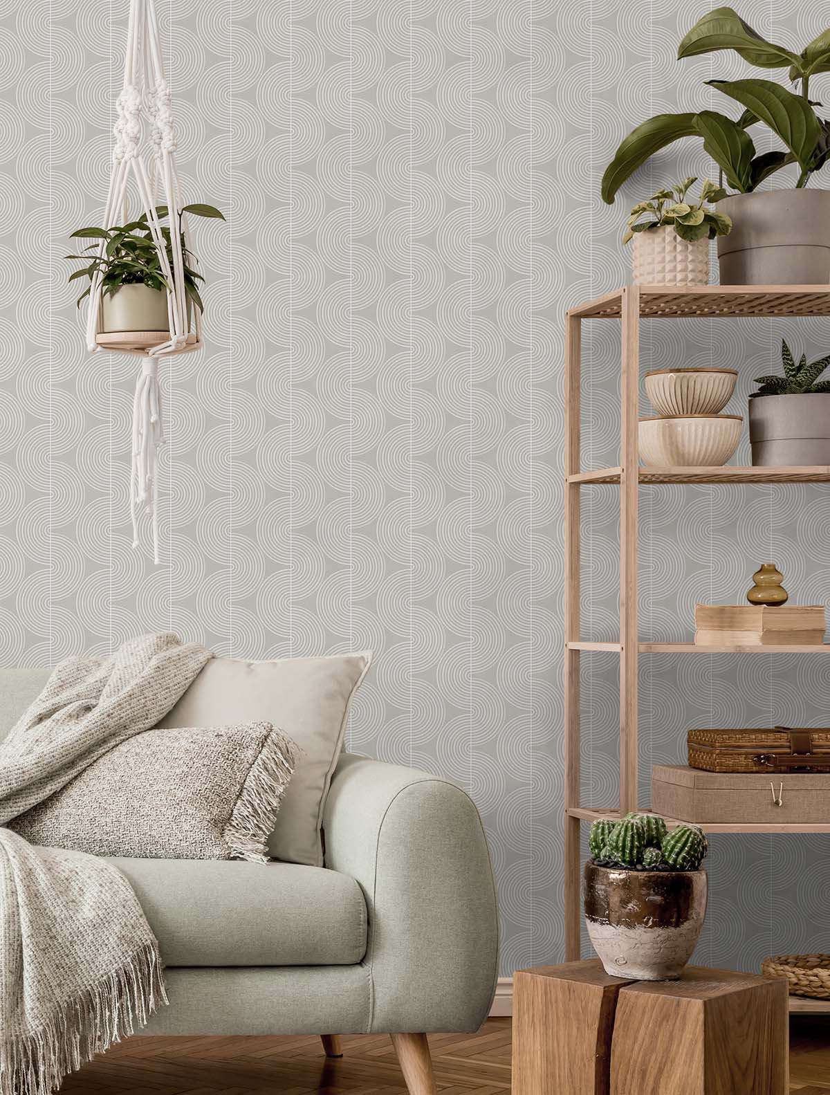 Cecile Mid-Century Peel & Stick Geometric Wallpaper, Gray