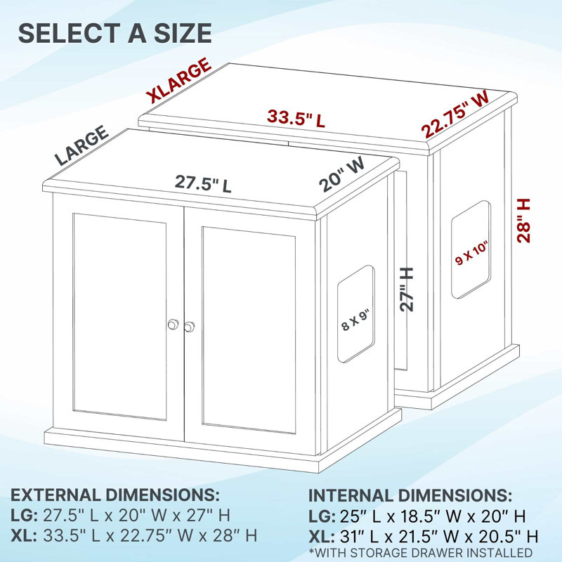 The Refined Litter Box - Wood Cat Litter Box Enclosure Cabinet with Drawer, Shaker Style, Smoke, Large
