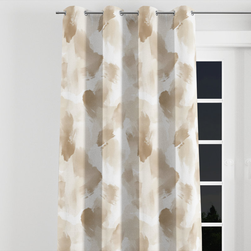 Coastal Blackout Curtains - Beige Sand Whisper Abstract Grommet Curtain - 1 Panel, 52" W x 63" L, Silver Grommets