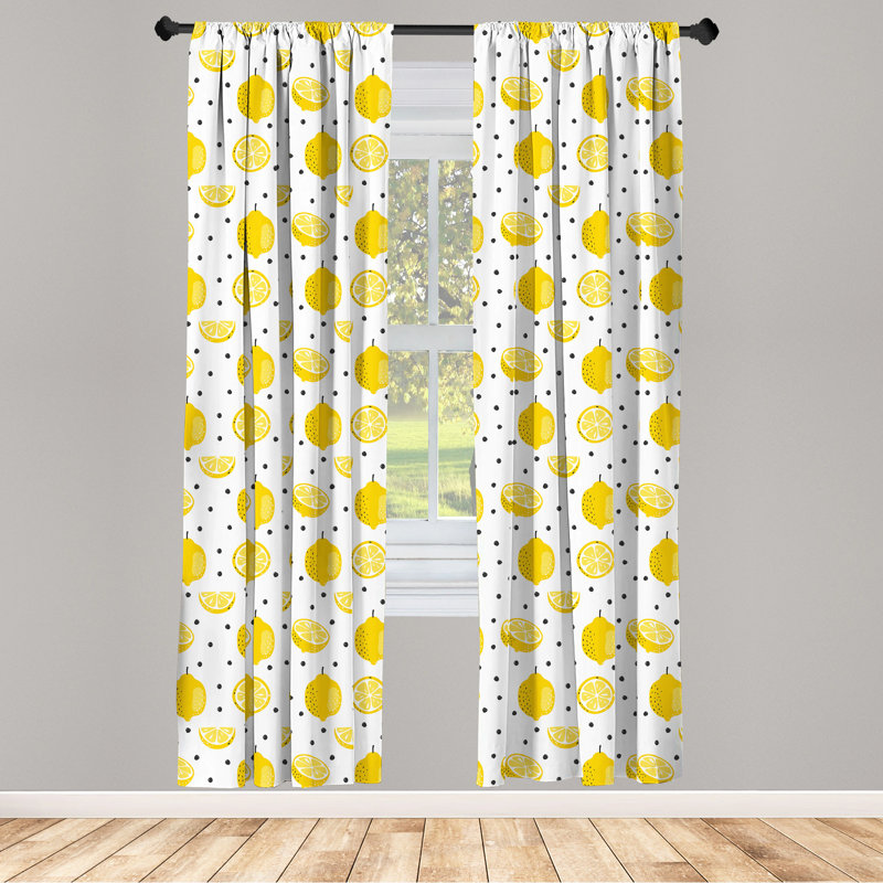 Lemon Polka Dots Semi-Sheer Rod Pocket Curtain Panels, 28" x 63"