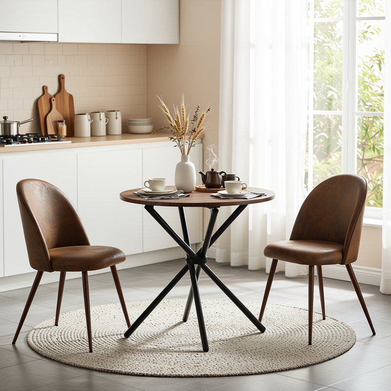 Ensemble de table de salle à manger 3 pièces avec 2 chaises rembourrées, 2 sièges, Brown, Brown
