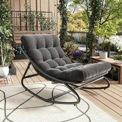 Indoor Outdoor Papasan Rocking Chair, Oversized Papasan Rocking Chair with Thick Cushion, 450 LBs Support, Comfy Rocking Egg Chair for Bedroom, Living by Ebern Designs