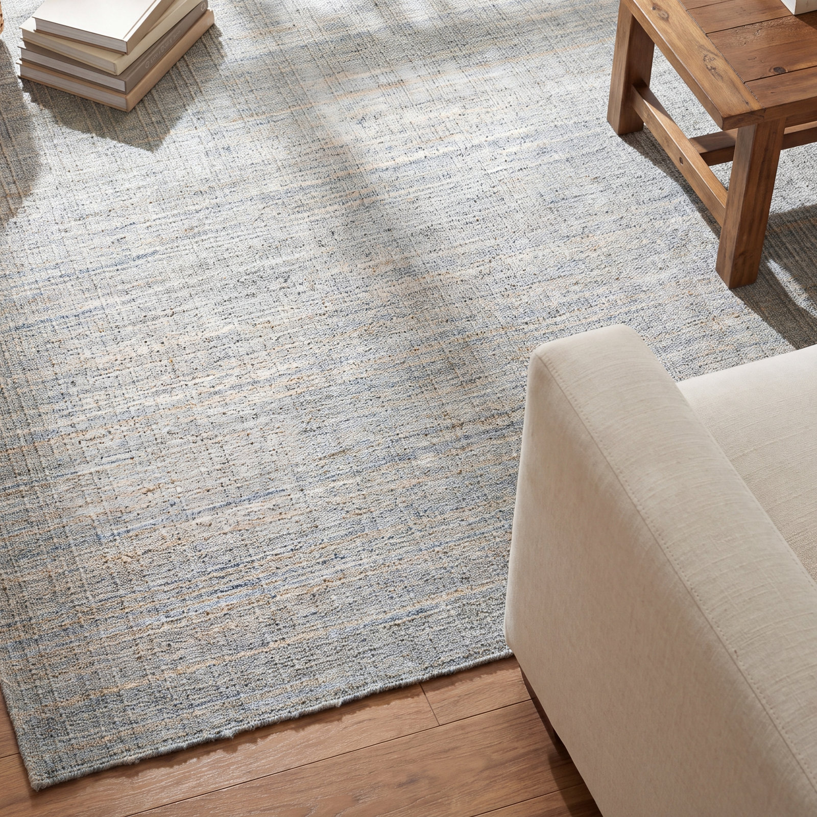 Blue Gold Hand-Woven Striped Rug, Rectangle 9' x 12'