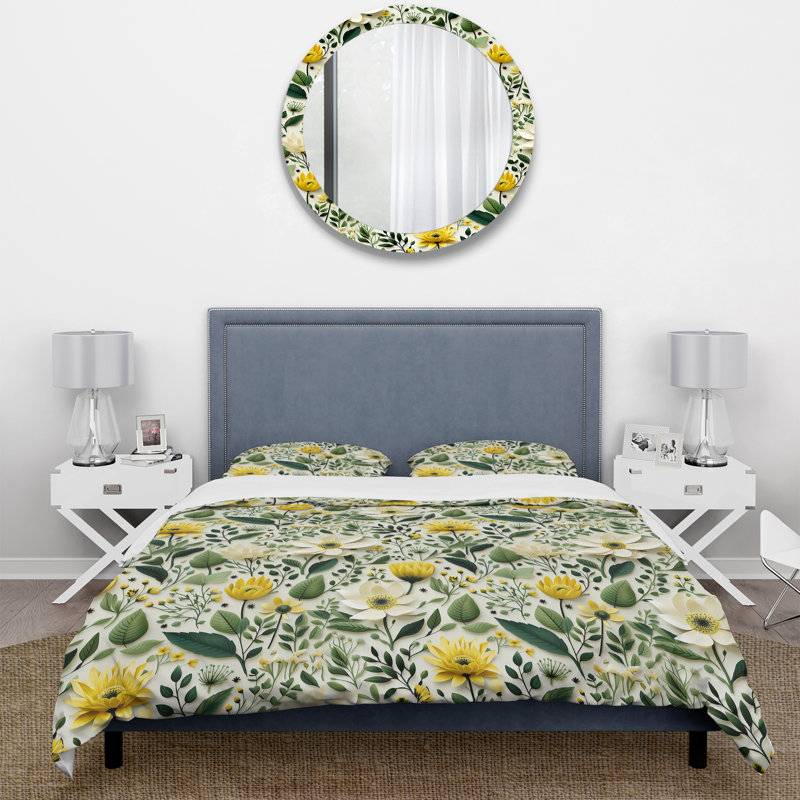 Meadow Greenery Botanical Green Duvet Cover, Twin Duvet Cover + 1 Standard Sham