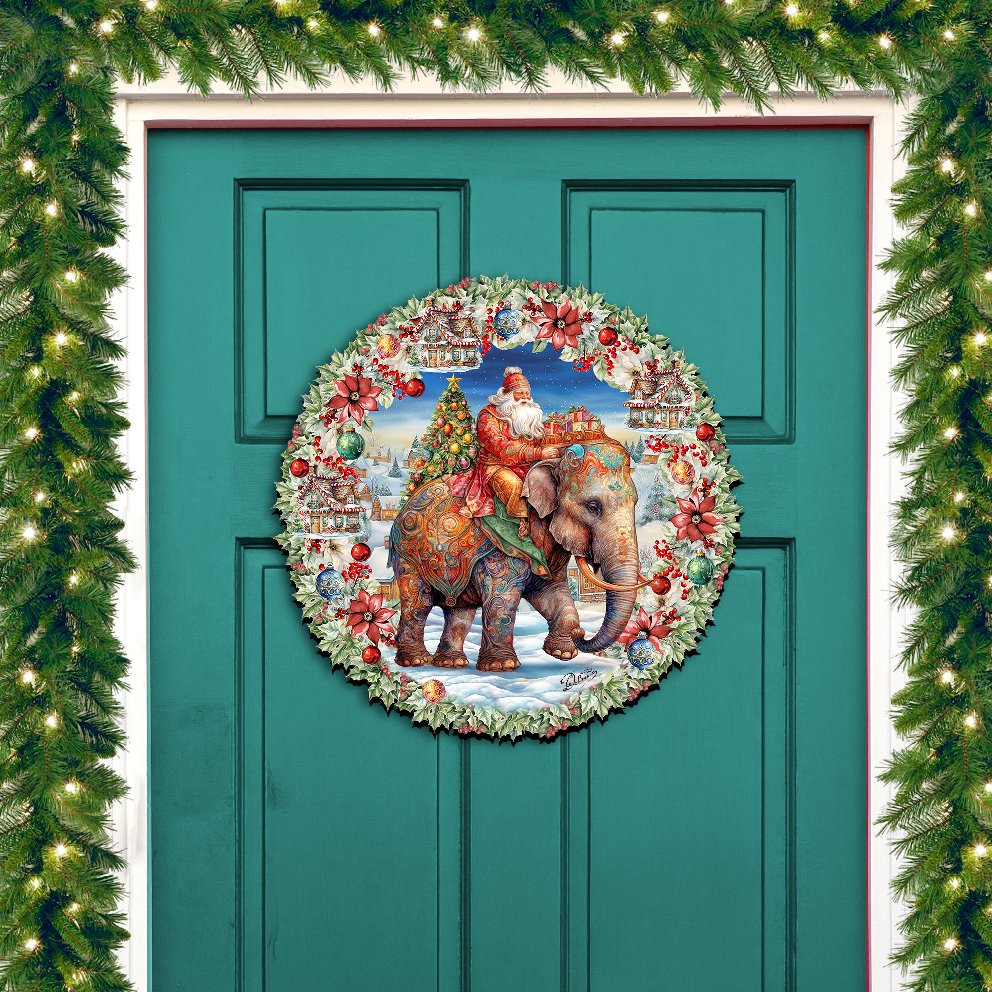 SALE!!!! Santa Door Wreath Christmas Sleigh Woodsy Decor Winter Holiday  Wreath