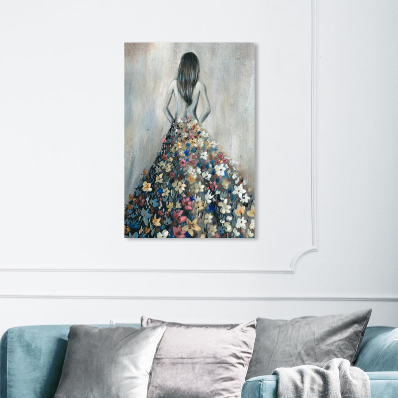 " Girl With Flower Thoughts ", No Frame, Wrapped Canvas, 36" H x 24" W