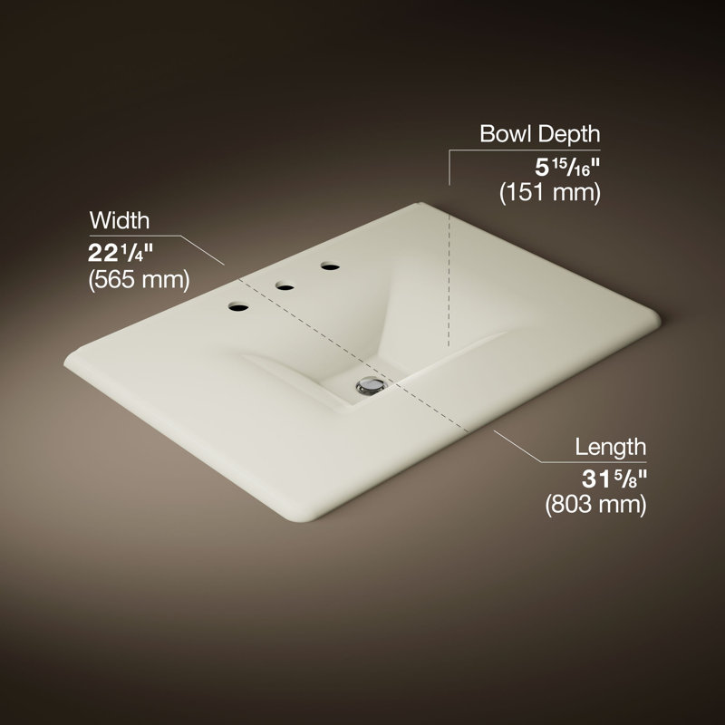 Iron Impressions 32" Single Bathroom Vanity Top, Biscuit, 8" Centers