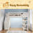 Loft Bed With Shelves, Storage Staircase, Small Wardrobe And White LED Light-413165432