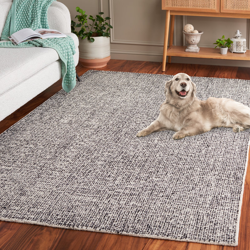 Macguiness Ebony Hand Tufted Wool Jute Cotton Rug in Black/Ivory, Rectangle 5' x 8'