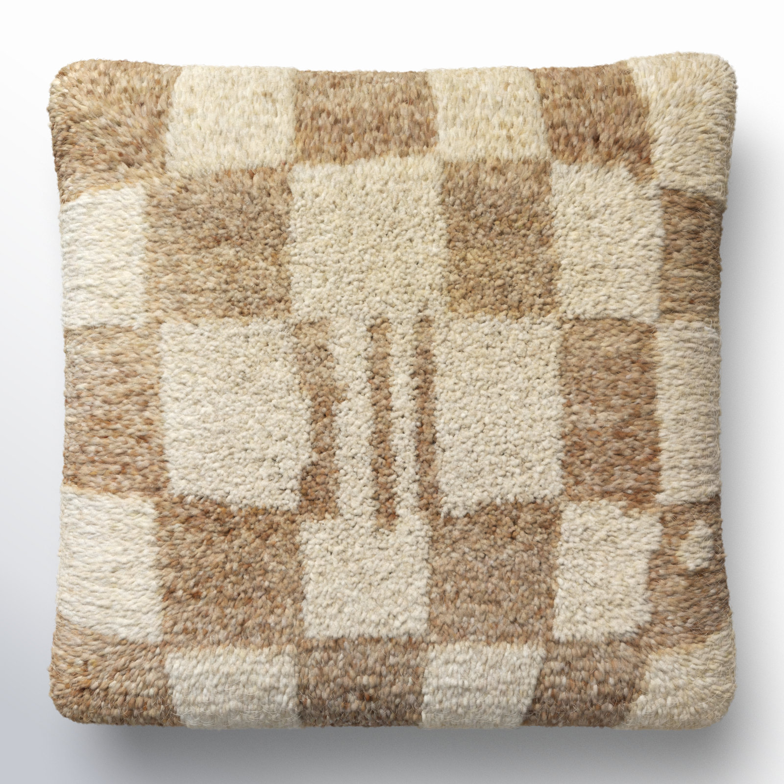 Raven Checkered Wool Throw Pillow, 18" x 18", Polyester/Polyfill, Ivory