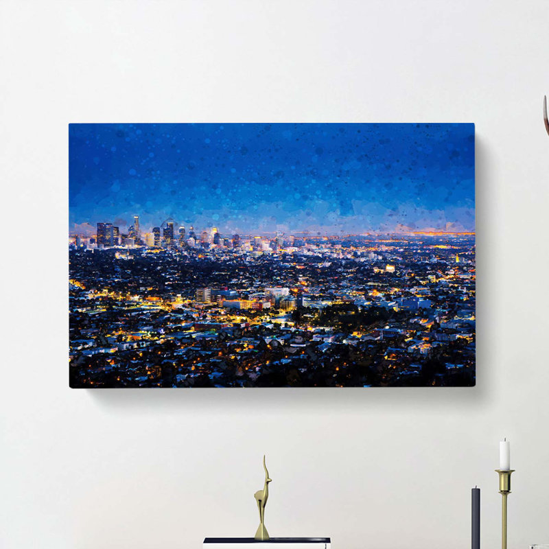 Los Angeles City Skyline At Night In Abstract - Wrapped Canvas, 60cm H x 91cm W x 3cm D