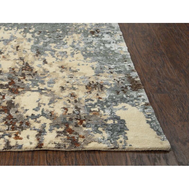 Tapis beige / gris noué à 100% laine, 6 pi x 9 pi