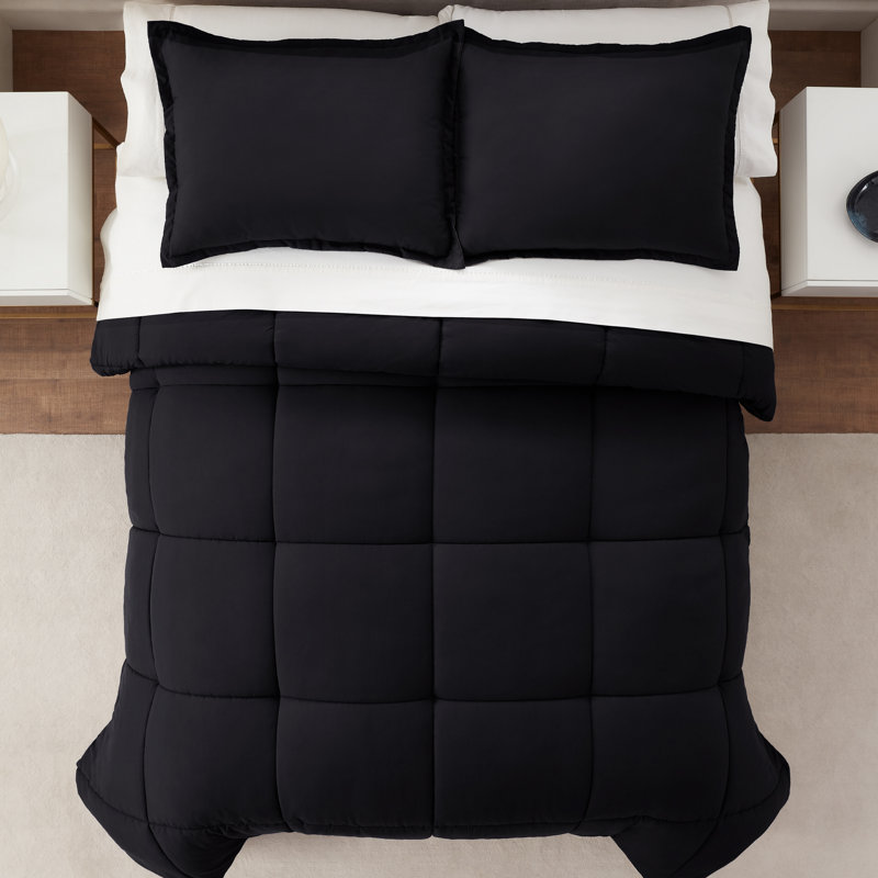 Microfiber 3 Piece Comforter Set, Black, Queen Comforter + 2 Shams
