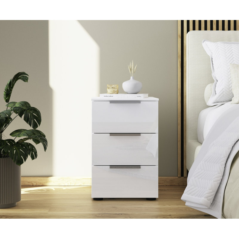 Manufactured Wood Bedside Table, Alpine White/White Glass/Chrome